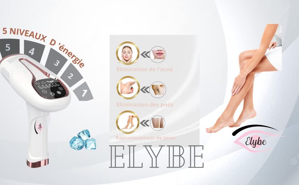 Elybe. Elybe Épilateur  lumière pulsée avec fonction glace et mode automatique